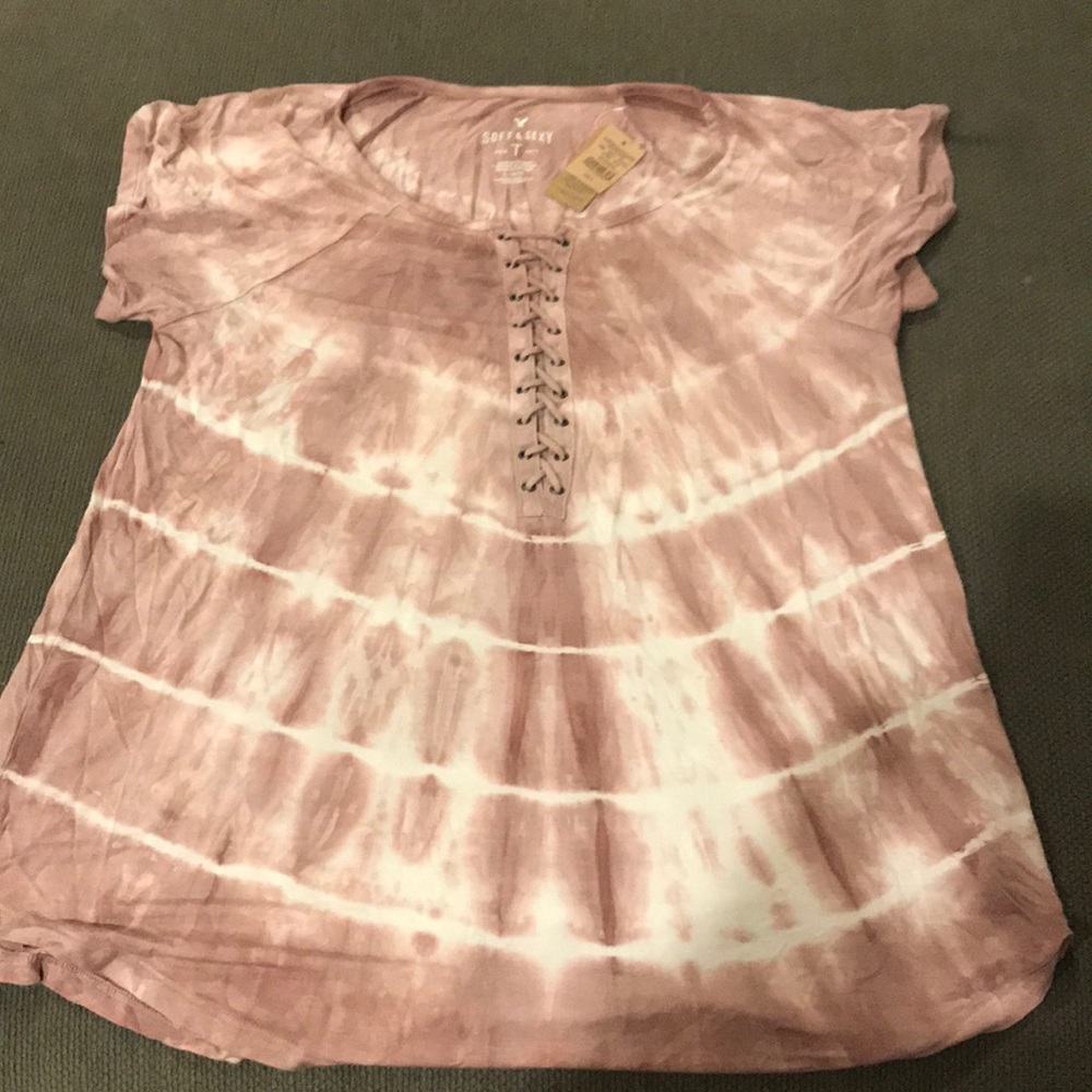 American Eagle pink lace up tee new with tags